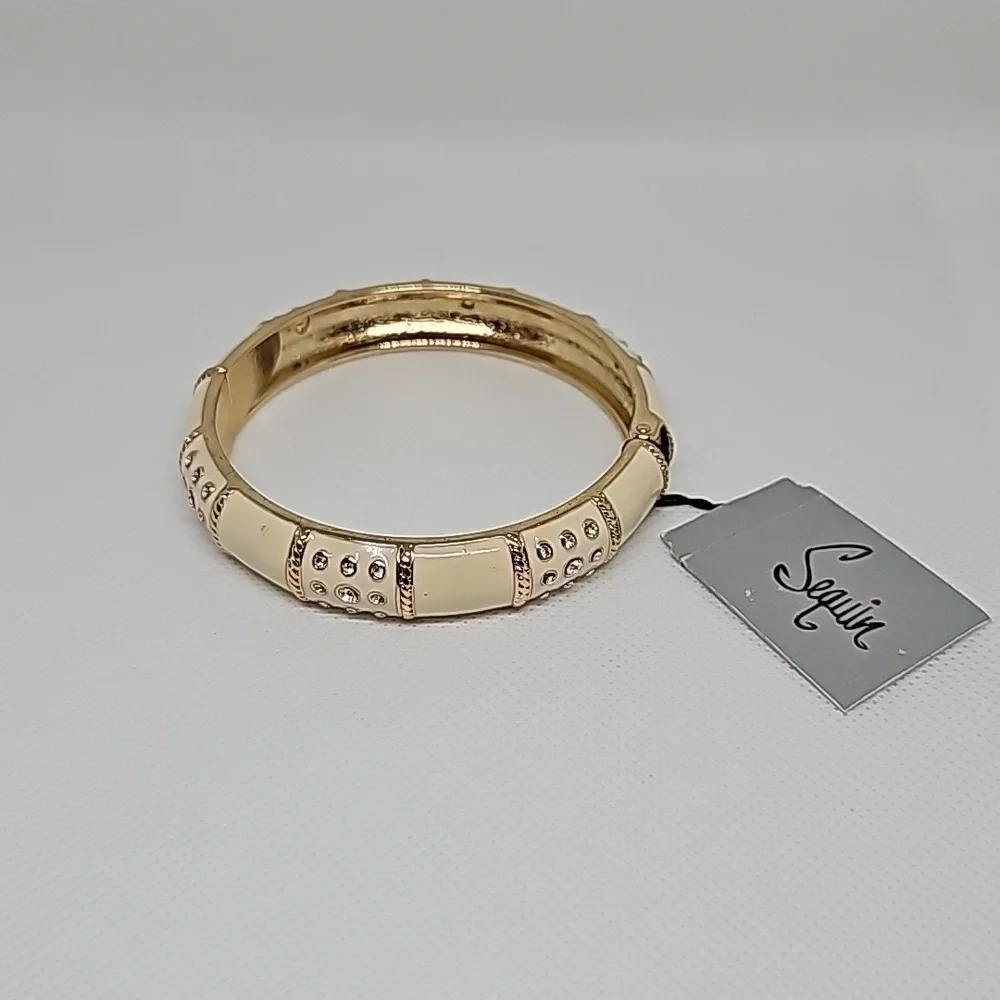 NWT Sequin Cream and Rhinestones Bangle Spring Bracelet